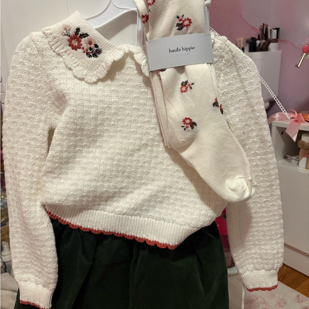 NWT Haute Hippie Cream Sweater with Floral Details
